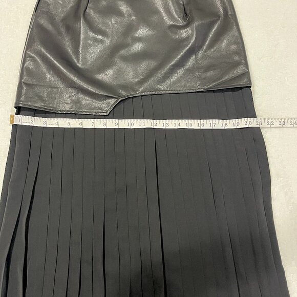 NEW Asymmetric Faux Leather Chiffon Pleated Maxi Skirt Size XL - Picture 8 of 14
